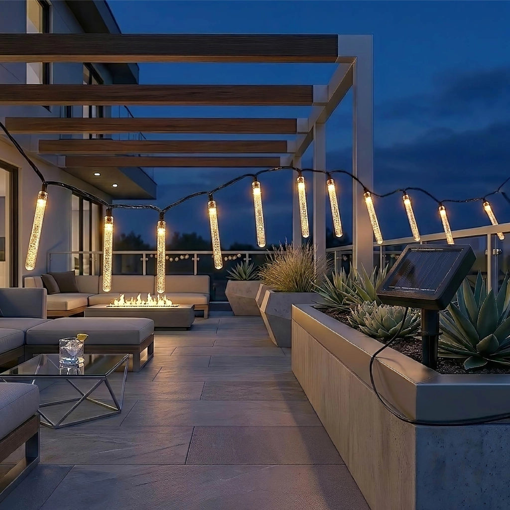 Ghirlanda Luminosa Solare LED 4,8 m con 20 Tubi Effetto Goccia, Luce Calda, IP65 Impermeabile, Pannello Solare con Picchetto, Luci Decorative da Esterno per Giardino Terrazzo Balcone