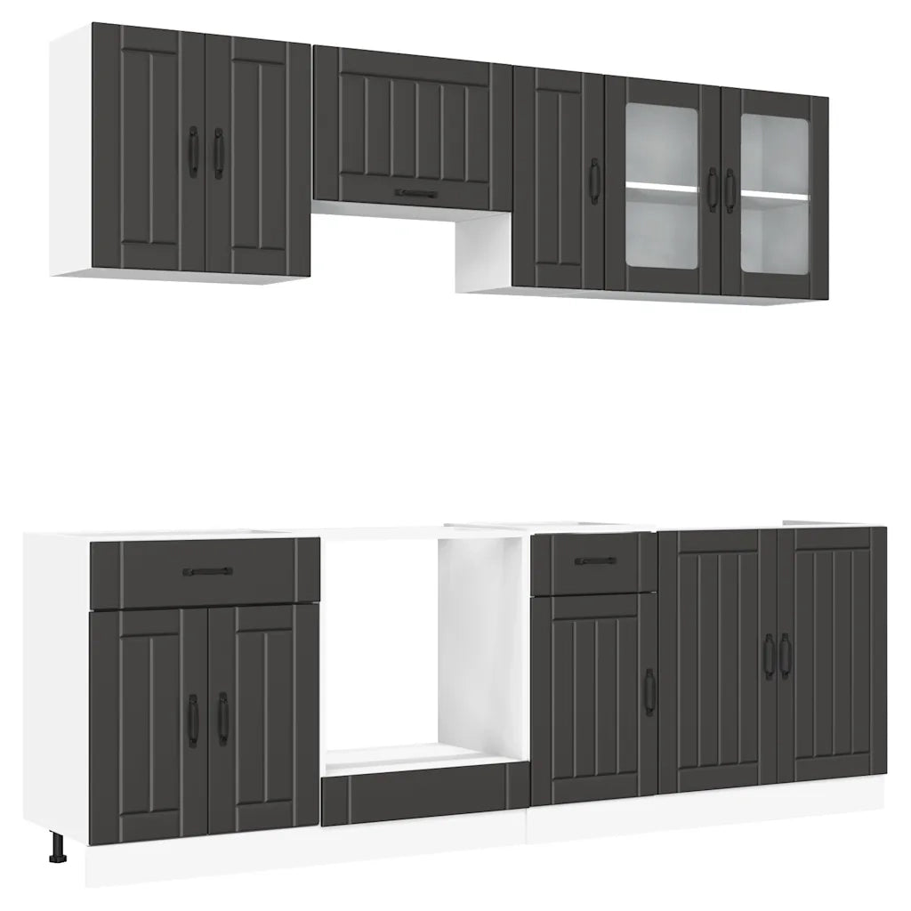 Set Mobili da Cucina 8 pz Kalmar Neri Legno Multistrato 3314832