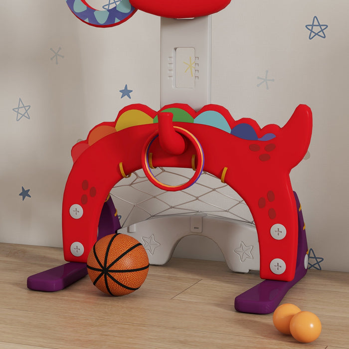 Canestro Basket per Bambini Regolabile 5 in 1 con Porta da Calcio e Golf Rosso
