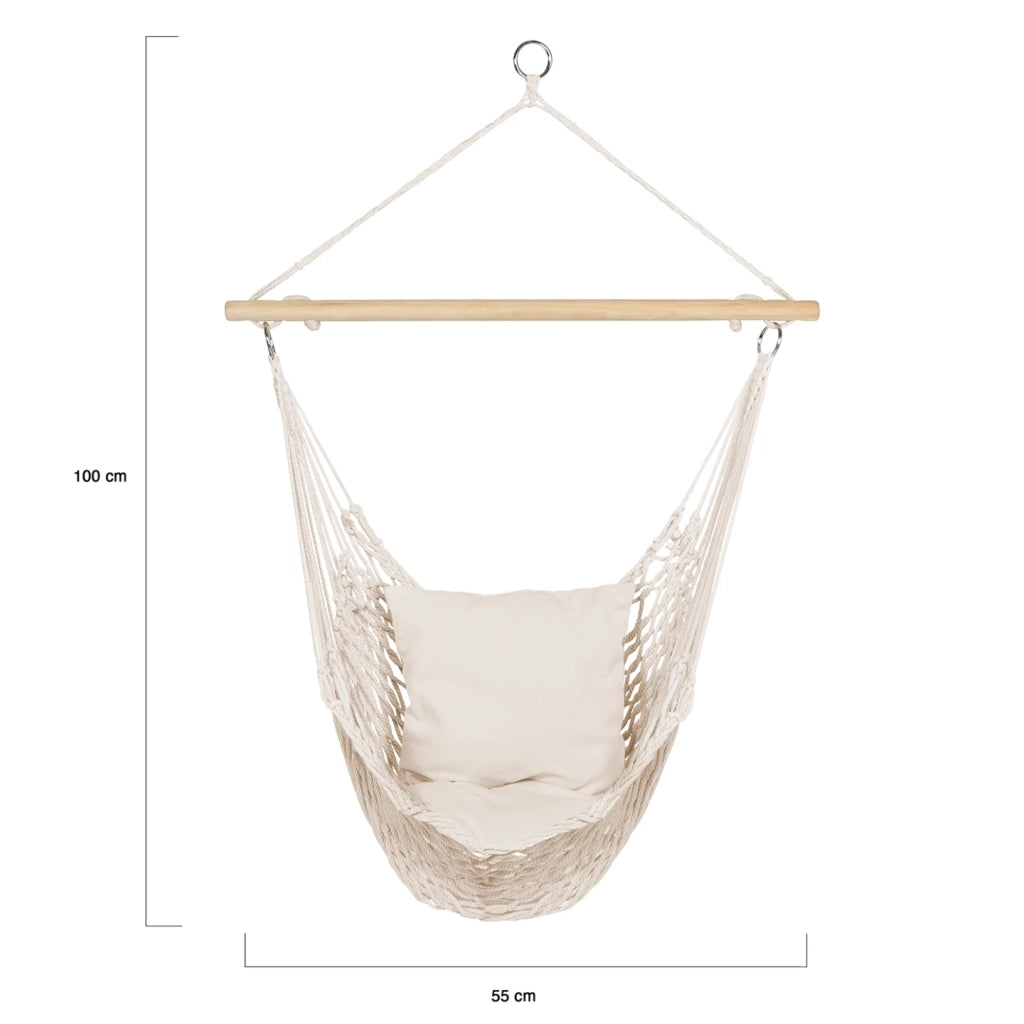 IDMarket - Poltrona sospesa bohémien con 2 cuscini, design macramé ecru
