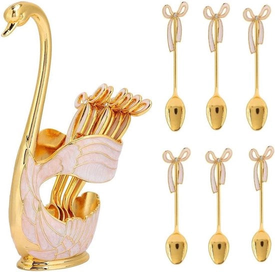 Set di cucchiai per dessert in metallo con organizzatore a supporto di porcellana - 6 cucchiai per zucchero e ghiaccio - Utensile da cucina con 6 cucchiai