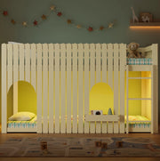 Letto a soppalco 90x200 cm con LED e scala a 3 gradini in legno e MDF naturale