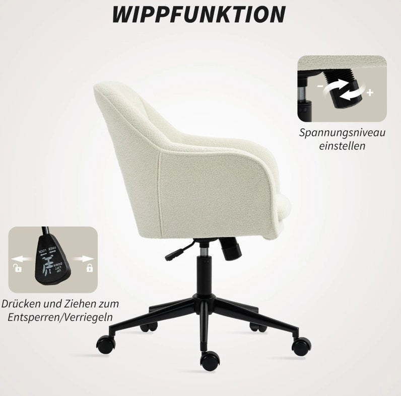 Sedia da ufficio beige in poliestere effetto velluto con altezza regolabile