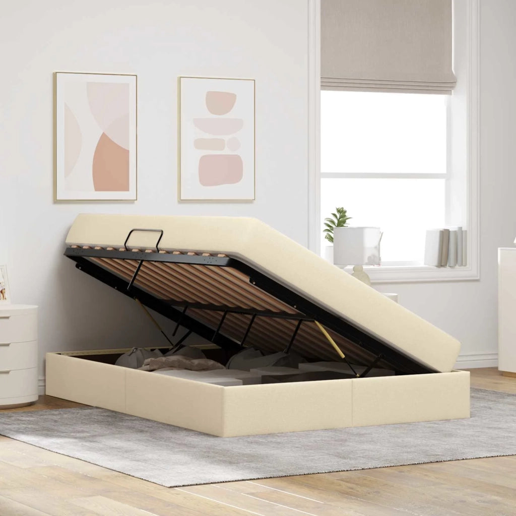 Letto con contenitore e materasso Crema 140 x 200 cm Poliestere