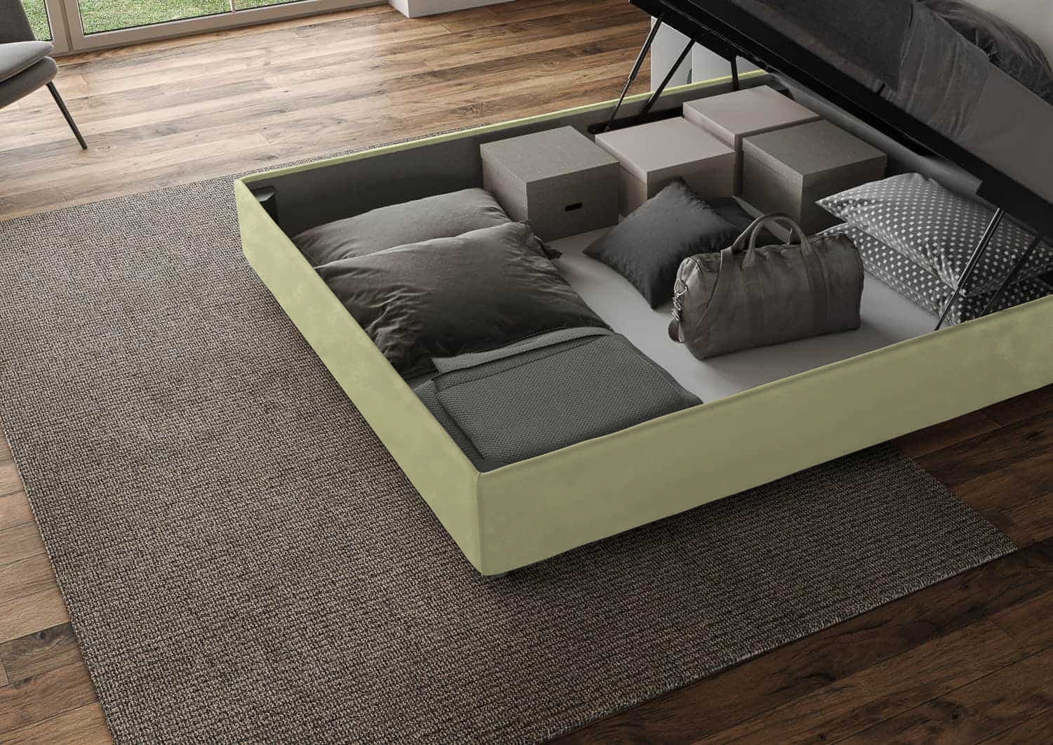 Letto Matrimoniale King Size 200x210 cm Senza Rete Imbottito in Microfibra Appia Large Tè Verde