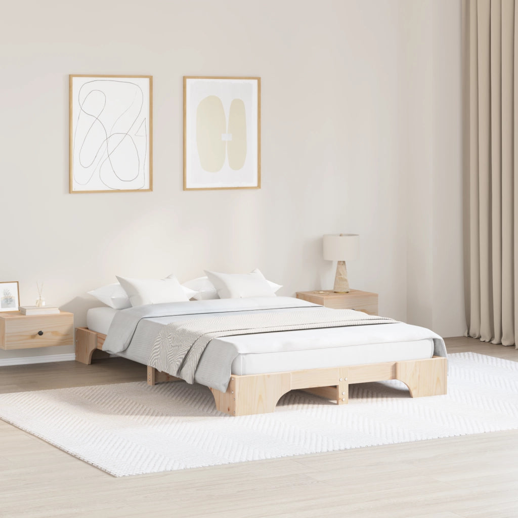 Struttura Letto Naturale Legno di pino massiccio 140 x 190 cm
