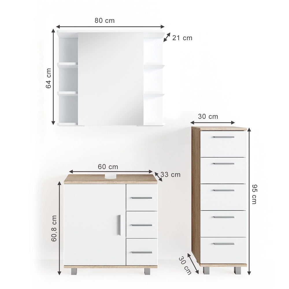 Vicco Set mobili bagno Sonoma 3 parti, con mobile midi