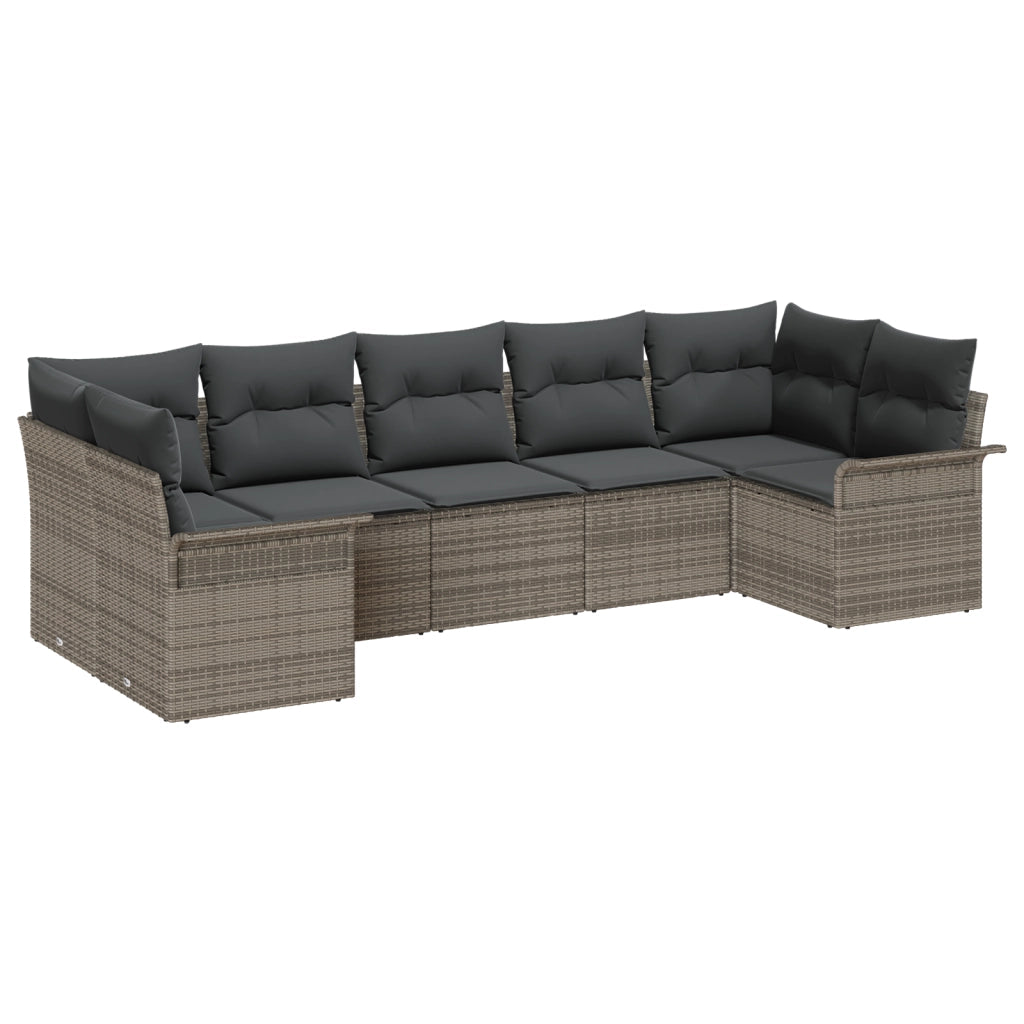 Set Divano da Giardino a 7 Pezzi con Cuscini Grigio Polyrattan