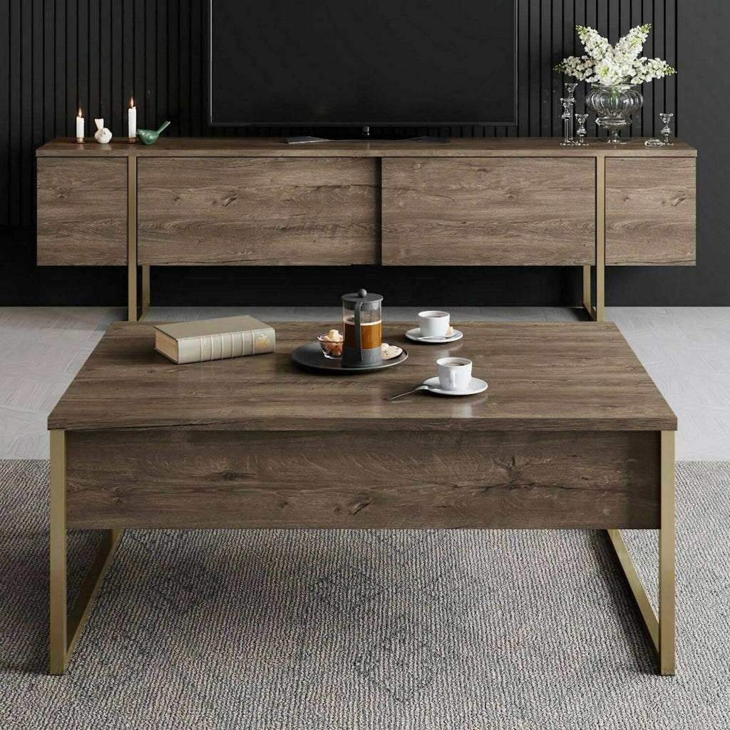 Mornasco, set Mobili da Soggiorno Modulabile, Marrone Noce
