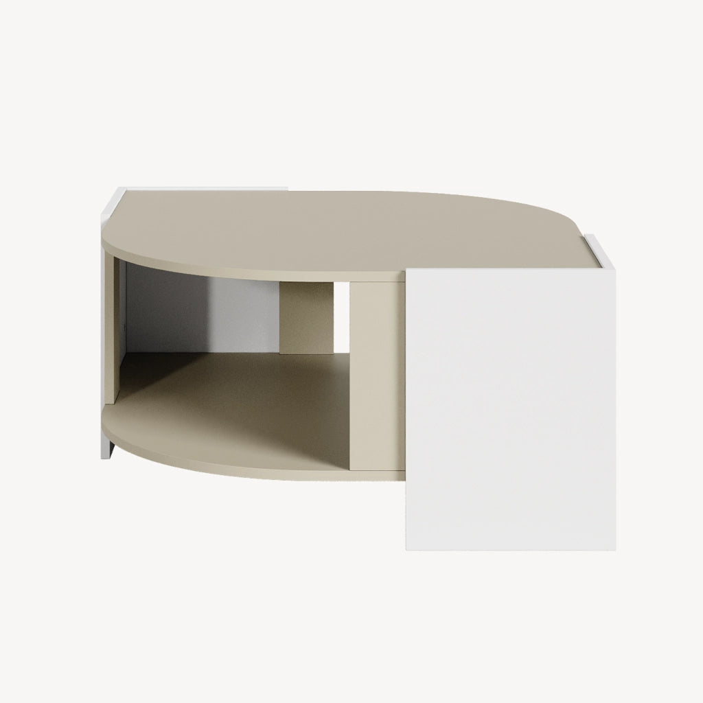 Tavolino Centrale da Salotto Klipsari con Piano Curvo 75 x 75 x 40 cm - Bianco / Color Avena Oatmeal [en.casa]
