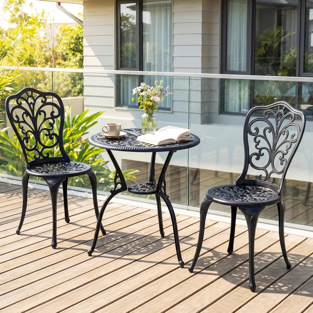 Set Tavolino e Sedie in Alluminio 3 Pezzi, Set Bistro da Esterno con Foro per Ombrellone, Mobili da Giardino per Cortile Patio Terrazza (Modello 3)