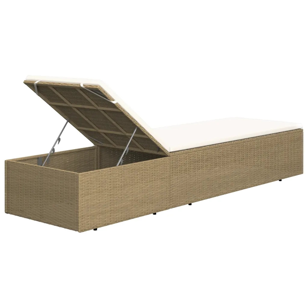 Lettino Prendisole | Sdraio da giardino | Lettino da sole in Polyrattan Marrone e Bianco Crema