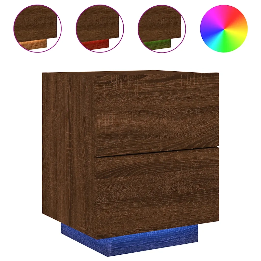 Comodino con Luci LED-Tavolino da notte Rovere Marrone in Legno Multistrato 410478