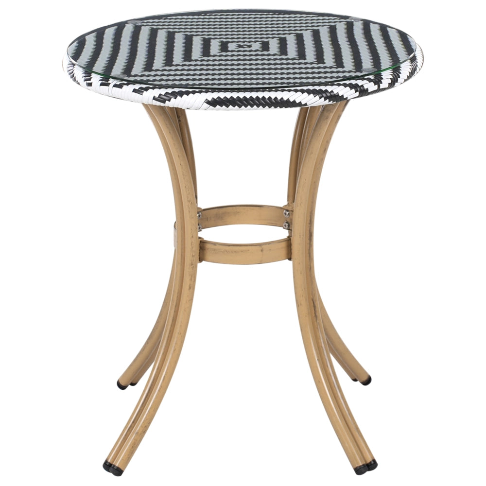 Set da pranzo da giardino a 4 posti Piano in rattan sintetico bianco e Nero Tavolo ø 70 e 4 strutture in alluminio impilabili