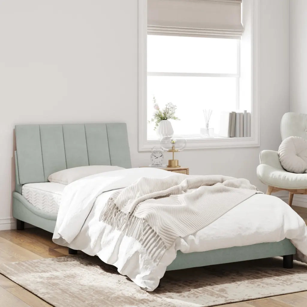 Letto con Materasso-Struttura Letto con Materasso Hanko Grigio Chiaro 100x200 cm in Velluto