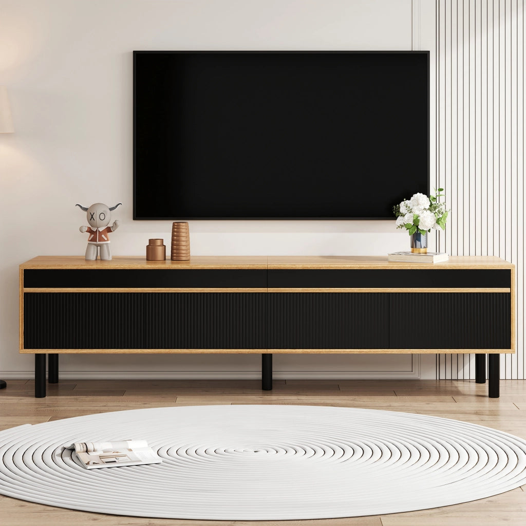 Mobile TV con 4 Ante ¨C MINIMAL ¨C Nero/Legno Naturale, 170x38x47 cm