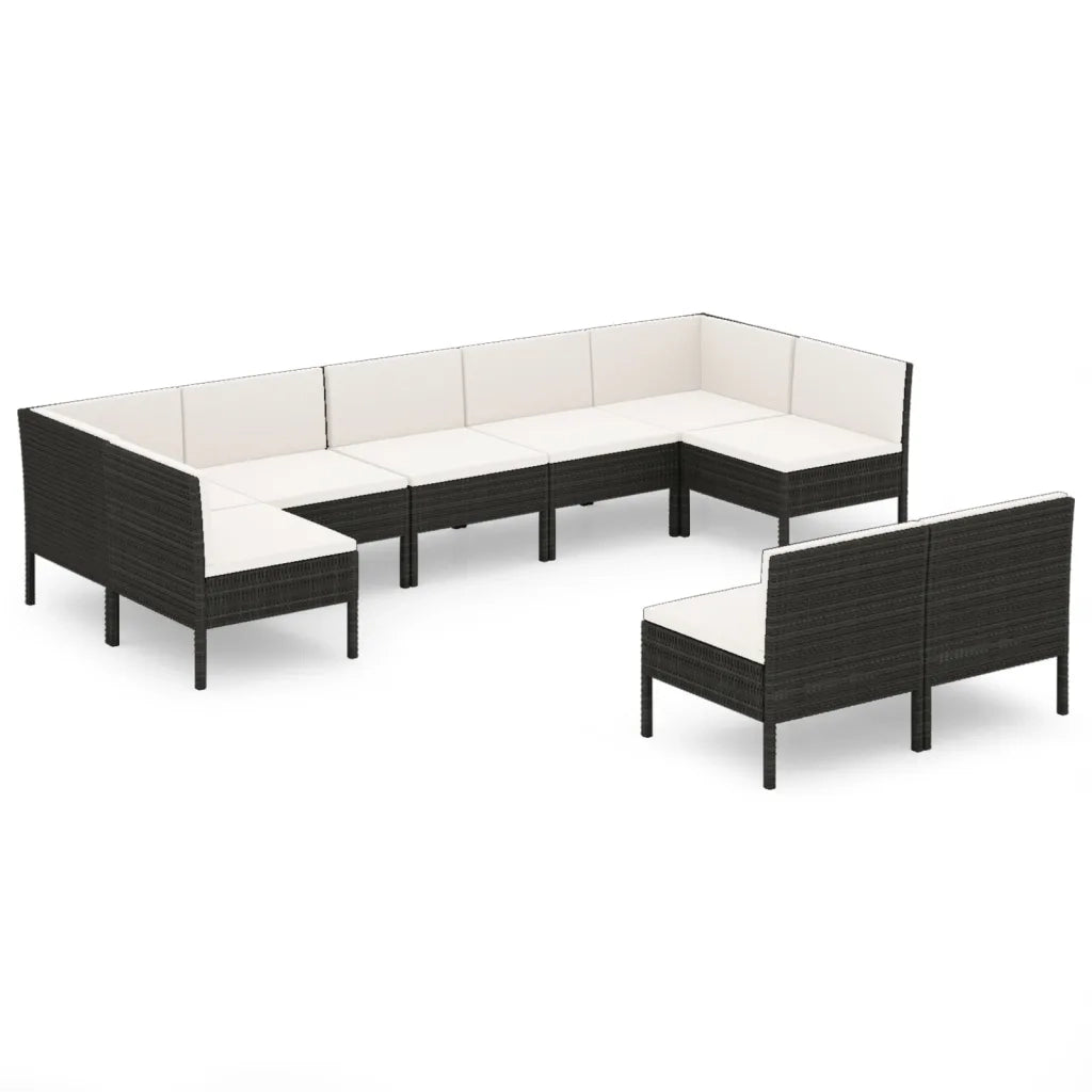 Set Divani da Giardino 9 pz con Cuscini in Polyrattan Nero 3094604