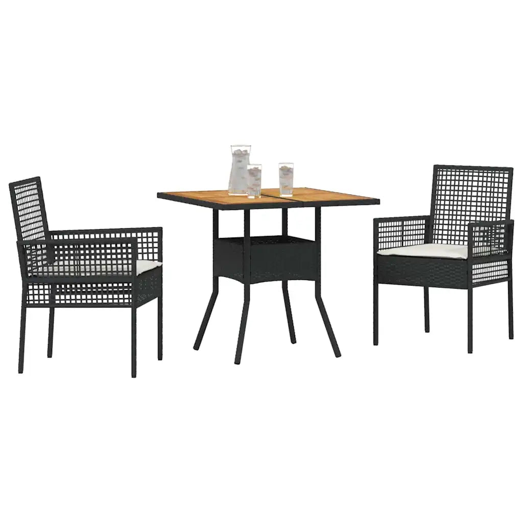 Set da Pranzo per Giardino 3 pz | Set Salotto da Giardino Nero polyrattan