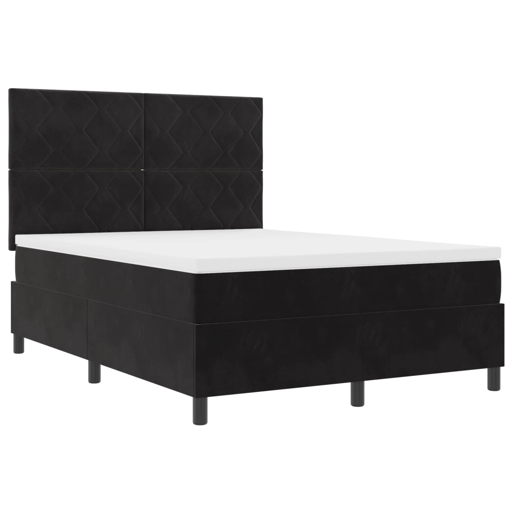 Letto con Box Spring e Materasso & LED Nero 140x190 cm Velluto