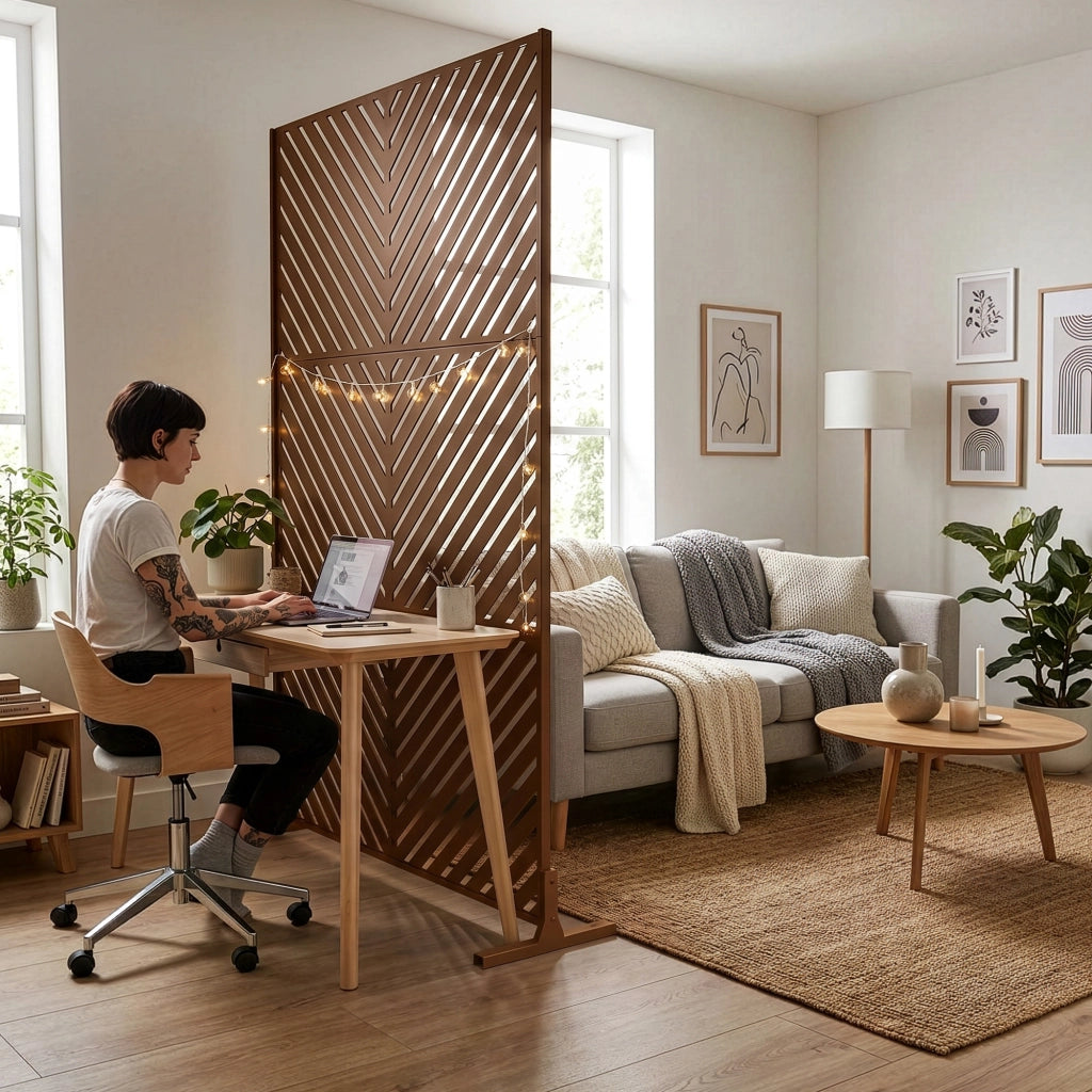 Pannello Divisorio Kekan con Struttura Decorativa in Acciaio 180 x 90 cm - Marrone casa.pro