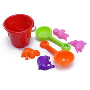 Trade Shop - Secchiello Con Palette Formine Sabbia Mare Giochi Per Bambini Kit 7 Pz 11x13cm 258297 -