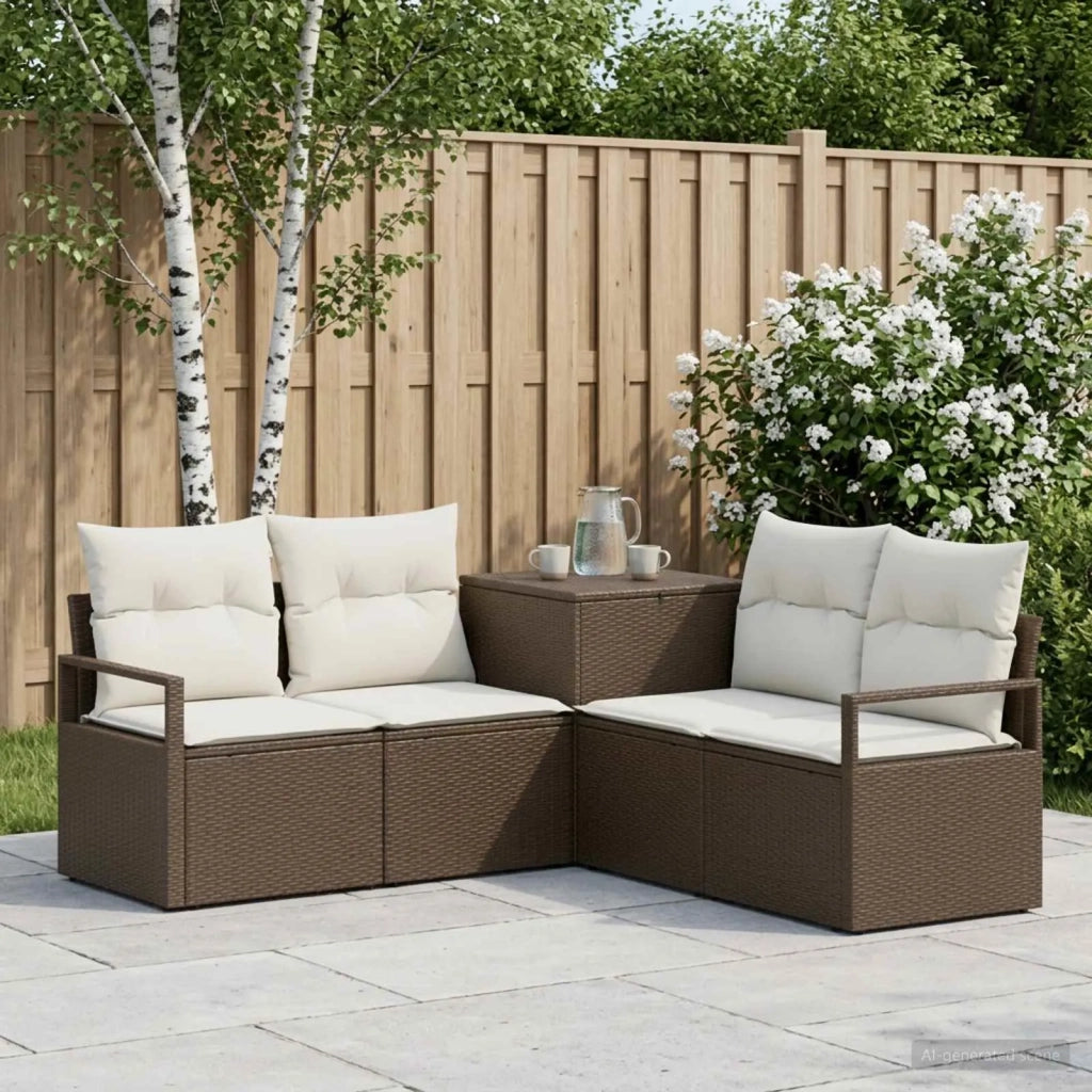 Set di divani 5 pz Marrone e Bianco Crema 3447796