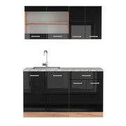 Vicco Cucina monoblocco Rovere nero/oro lucido 140 cm , PL Marmo