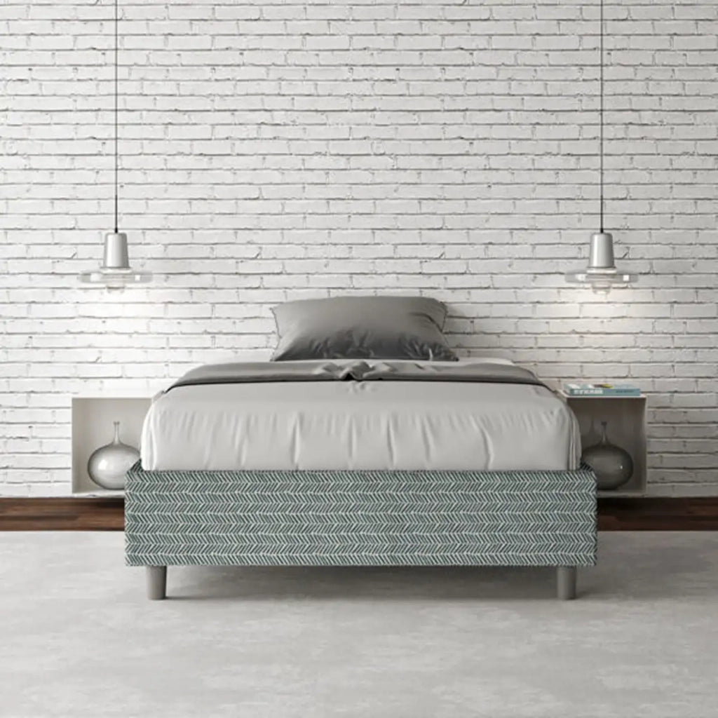 Letto una piazza e mezza con rete imbottito 120x200 tessuto Aragona 7 azzurro Azelia