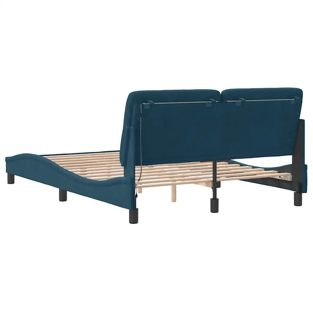 Giroletto con LED senza Materasso-Struttura Letto Blu 140x200 cm in Velluto