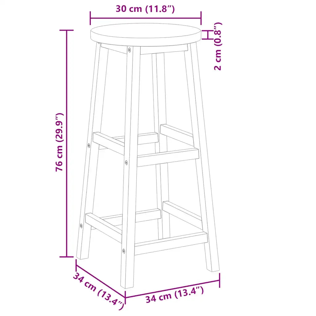 Sgabelli da Bar 2 pz in Legno Massello di Acacia 44129
