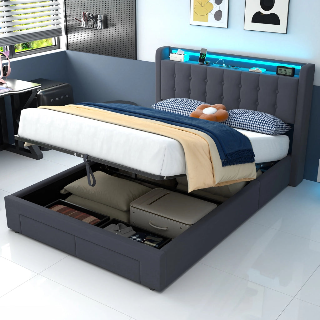 Letto contenitore 140x190 cm, colore grigio