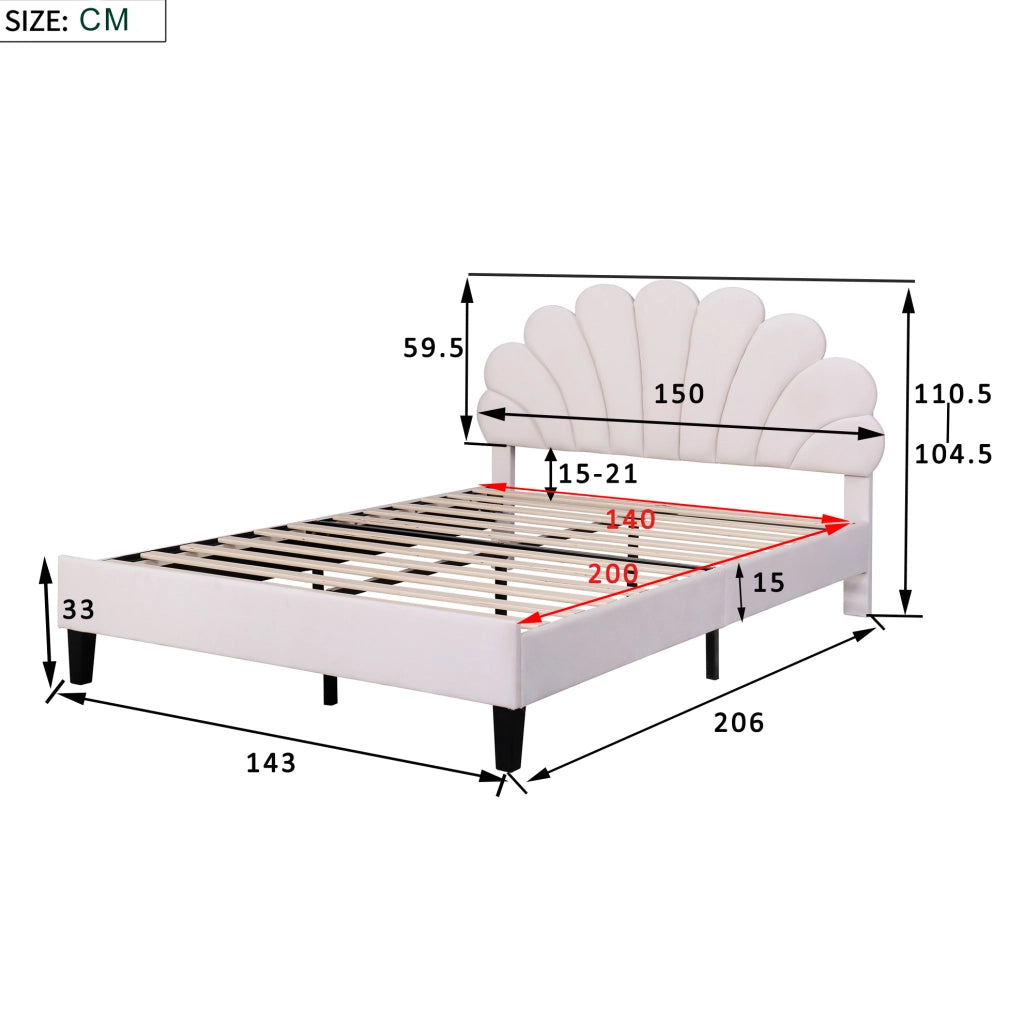 Letto imbottito 140×200 cm beige con testiera floreale