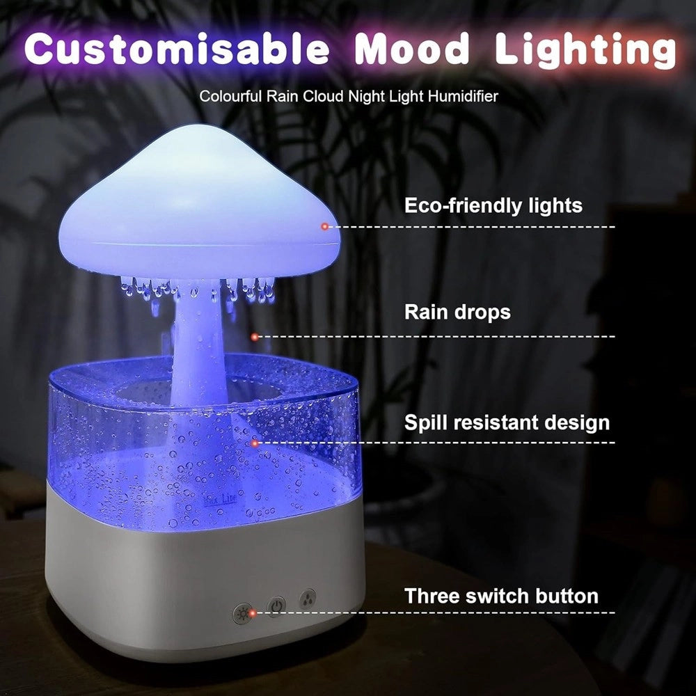 Trade Shop - Umidificatore Nuvola Di Pioggia Diffusore Oli Essenziali Aromaterapia Con 7 Luci -