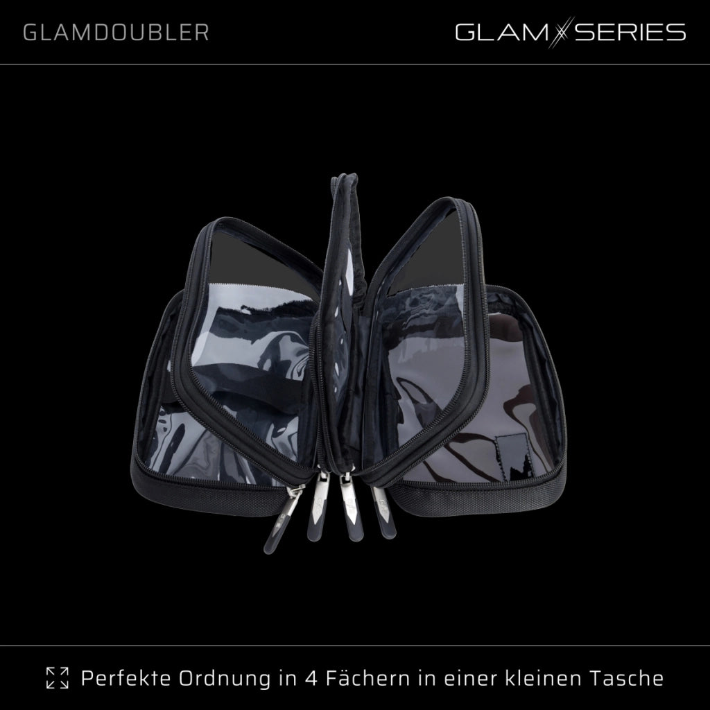 GlamSeries GlamDoubler borsa per trucco 230 x 120 x 100 mm, beauty case per trucchi con 4 scomparti trasparenti