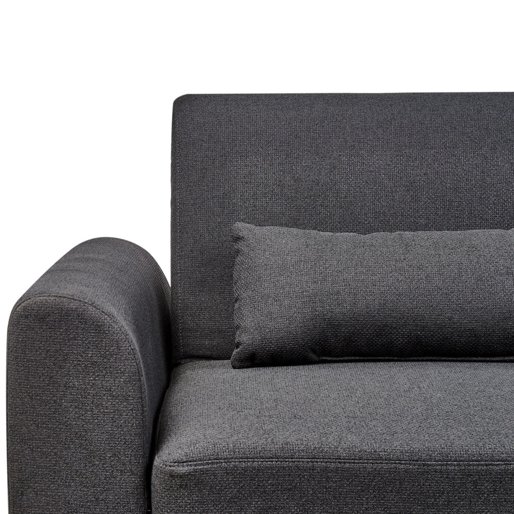 Divano letto ad angolo Rivestimento nero in tessuto poliestere Gambe in legno chiaro Cuscini Design moderno
