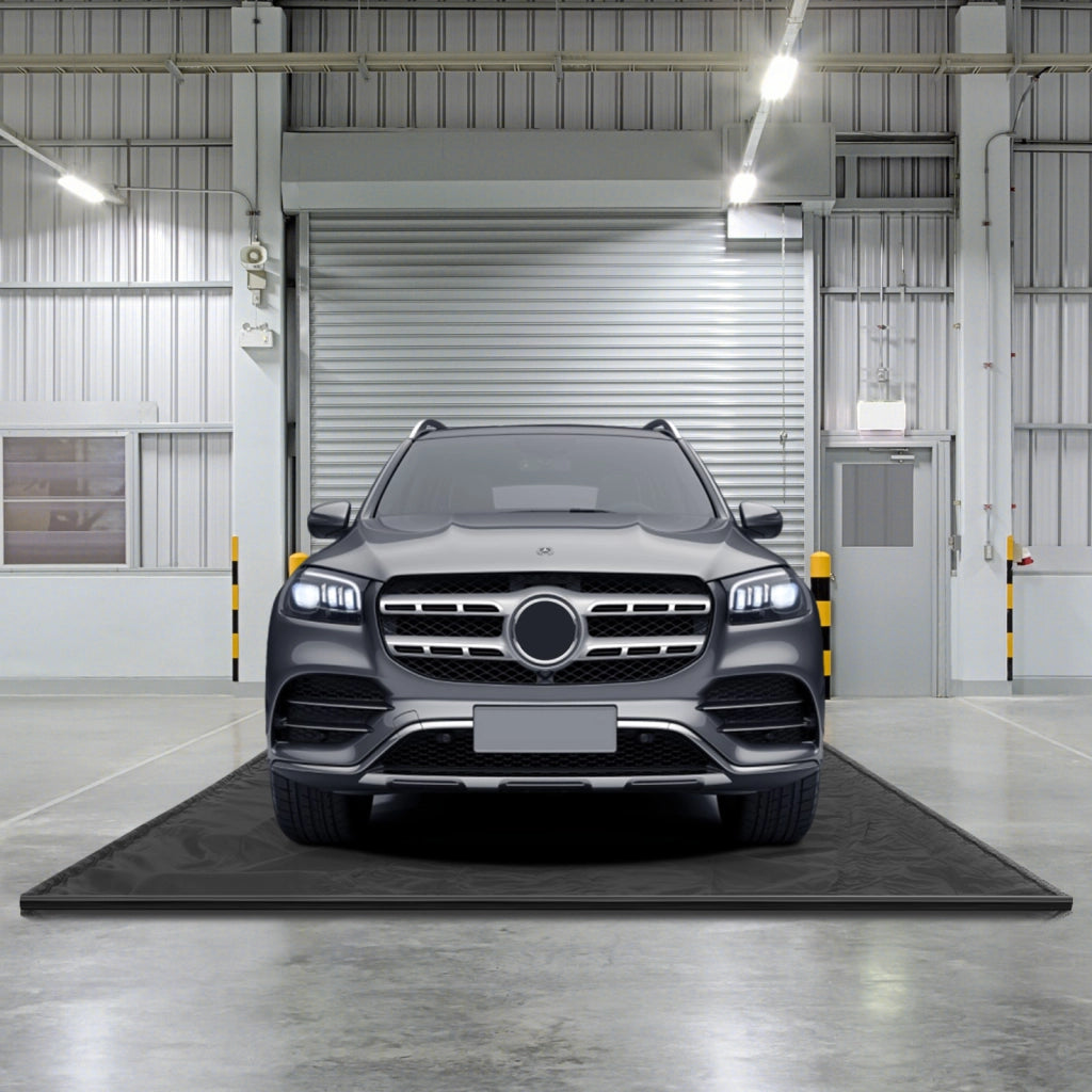 Tappeto per garage per riparazione auto impermeabile con raschietto per pavimenti, Adatto per SUV di media grandezza Nero L