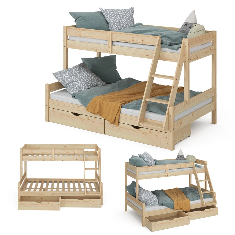 Vitalispa Letto a castello Legno naturale 120x200 / 80x200 cm con 2 materassi e 2 cassetti