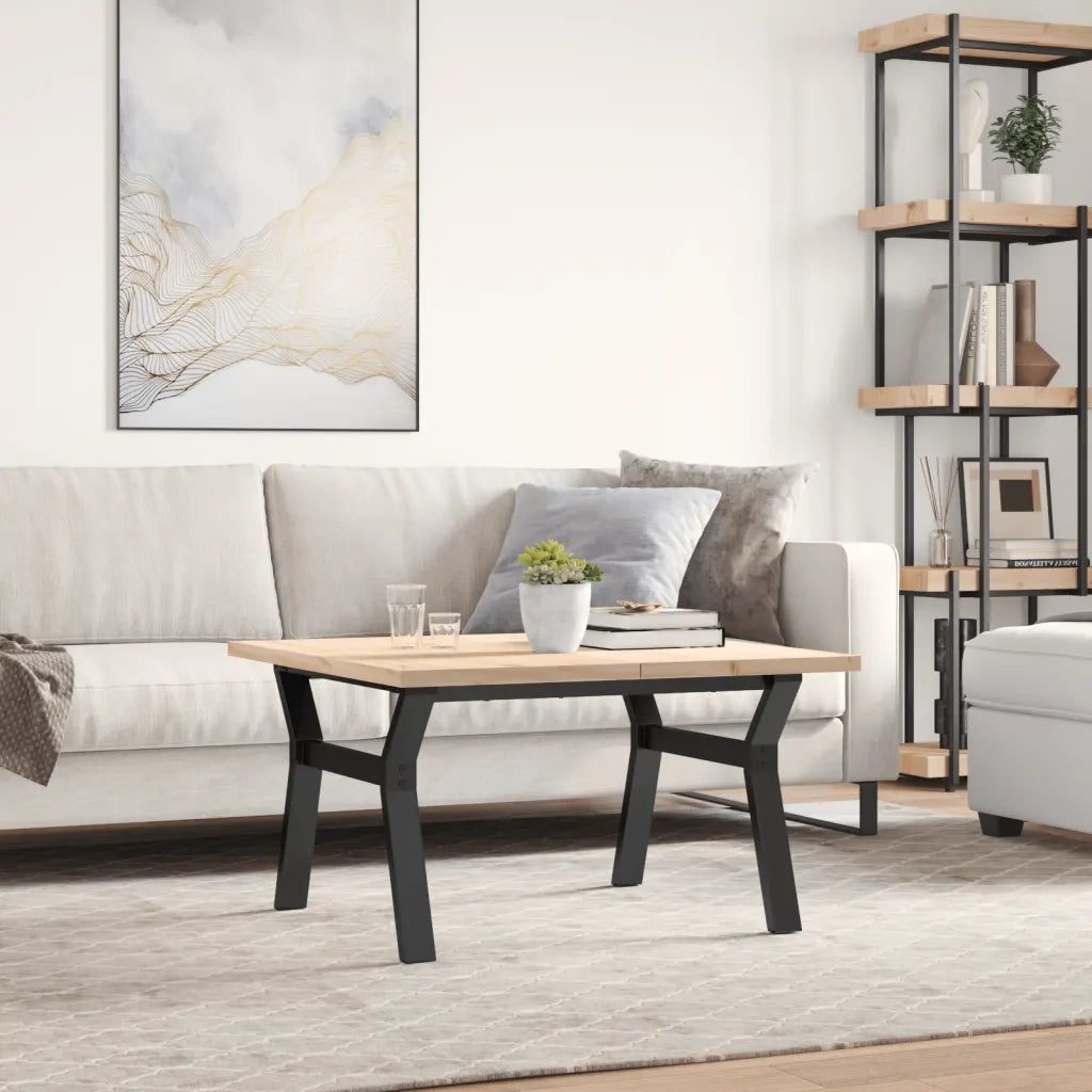 Tavolino Salotto Telaio a Y 80x80x45,5cm Legno Pino e Acciaio