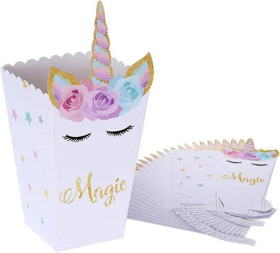 Sacchetti di Popcorn - Tema Unicornio - Presentazione Festiva - 24 pezzi - Ideali per i Bambini - Feste di Compleanno e Eventi