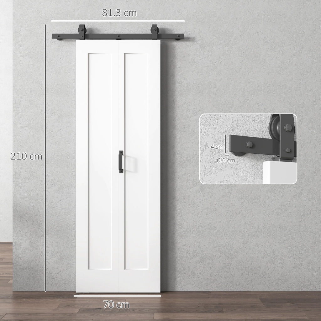 Porta Scorrevole a Libro Pieghevole a Portafoglio 70x210 cm con Superficie Verniciabile in MDF e Acciaio Bianco