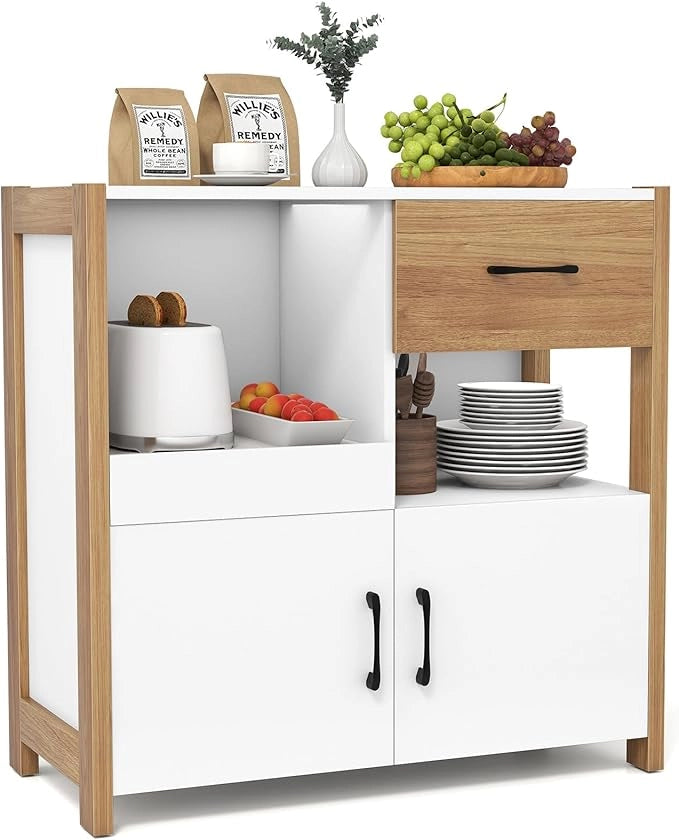 Credenza da Cucina, Mobile Moderno con Cassetto, Ripiano Estraibile e 2 Ante, Credenza Salvaspazio in Legno per Sala da Pranzo, Soggiorno, Camera da Letto e Appartamento, 82 x 40 x 81 cm