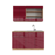 Cucina completa Fame-Line Bordeaux lucido/Rovere dorato 140 cm, PL Rovere Vicco
