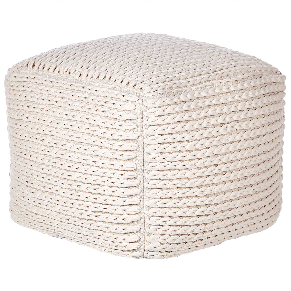 Pouf beige in cotone 50 x 50 x 35 cm con imbottitura in EPS Rivestimento tessuto spesso Pouf Boho