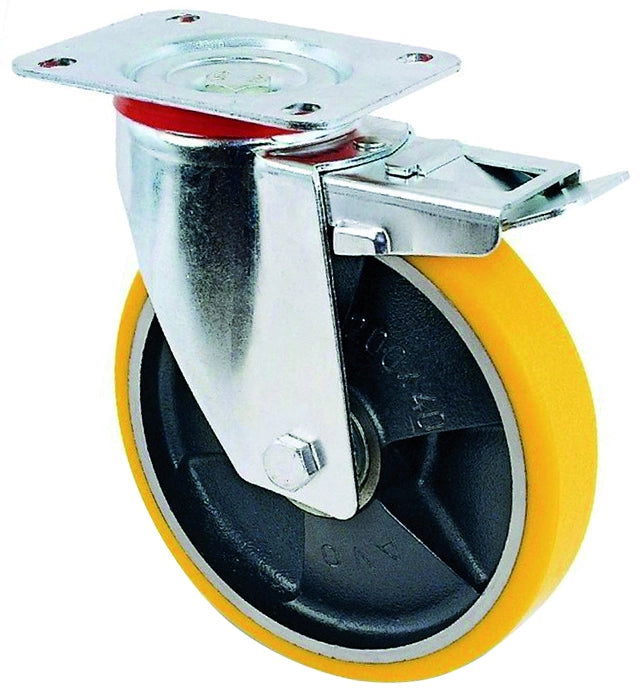 Avo RUOTA GIREVOLE PER CARRELLI POLIURETANO+FRENO art.24ANT mm. 80-piastra mm.100x85