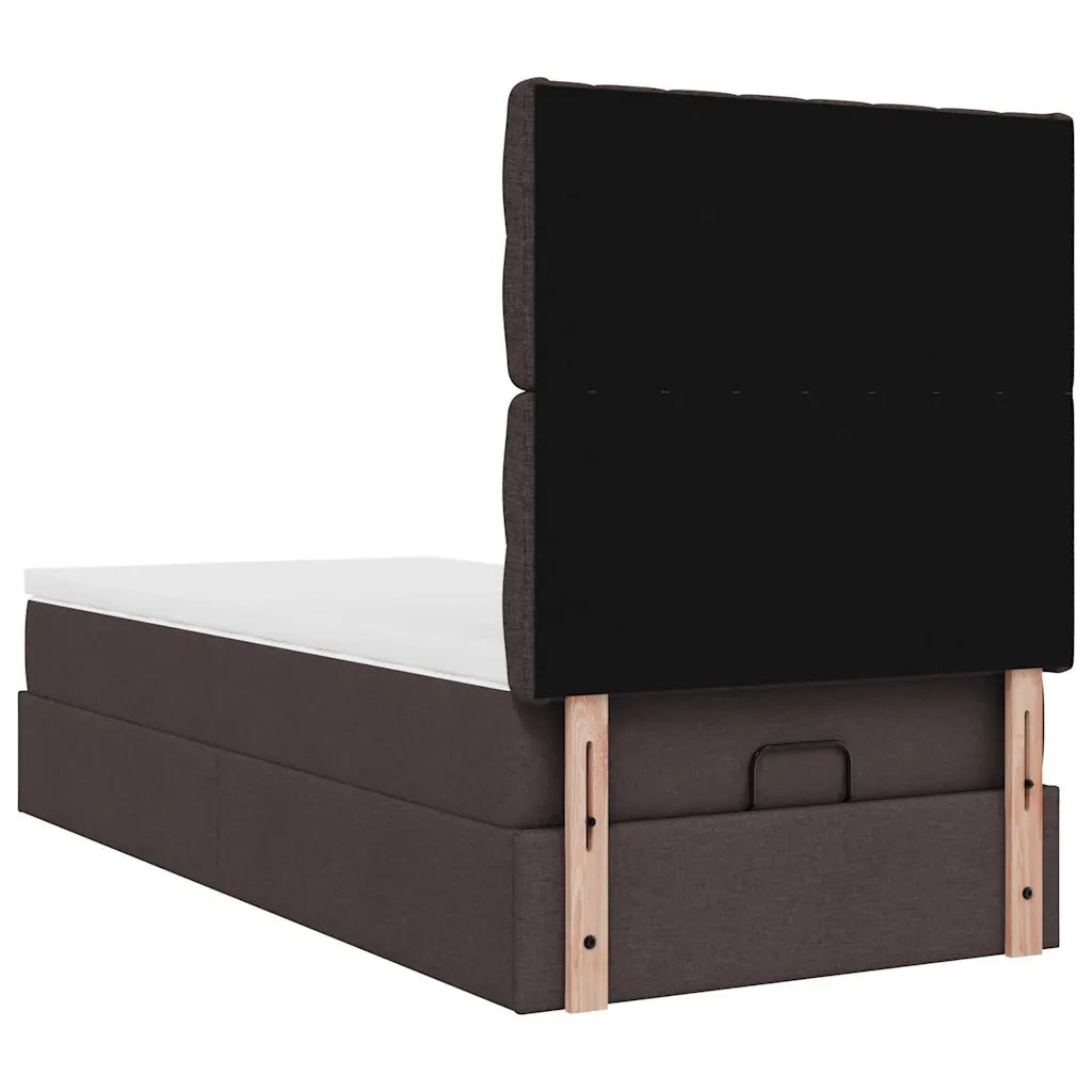 Pouf Letto con Materasso Marrone Scuro 90x200 cm in Tessuto 3313212