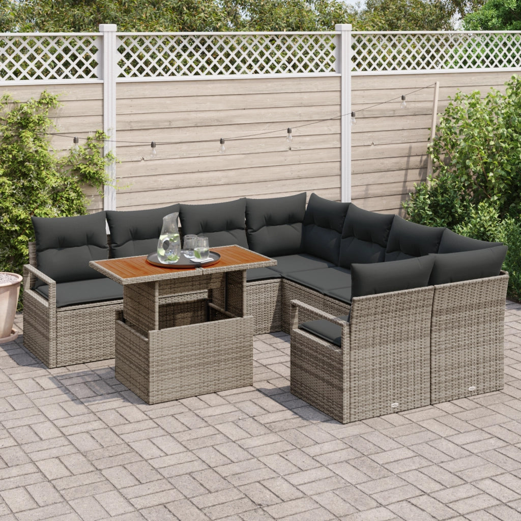 Set di Divani da Giardino  9 Pezzi con Cuscini Grigio Rattan Poliaccia