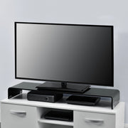 Supporto di Rialzo Monitor/TV/PC Portatile 120 x 30 x 13 cm Mobile in Vetro Base per Schermi - Nero Lucido, Laccato