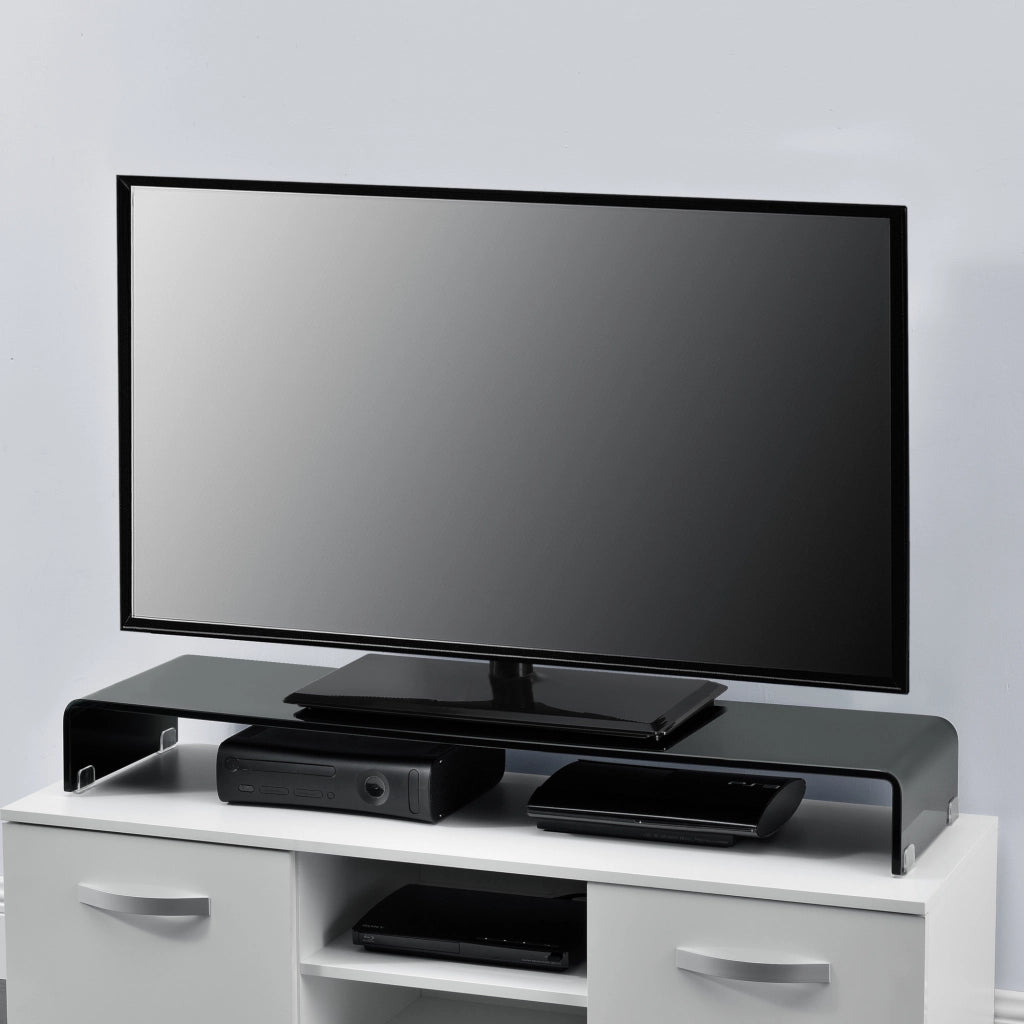 Supporto di Rialzo Monitor/TV/PC Portatile 120 x 30 x 13 cm Mobile in Vetro Base per Schermi - Nero Lucido, Laccato