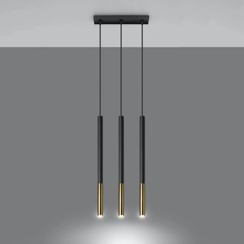 Lampada a sospensione Vitreo 3 luci nero/oro Pure Lume