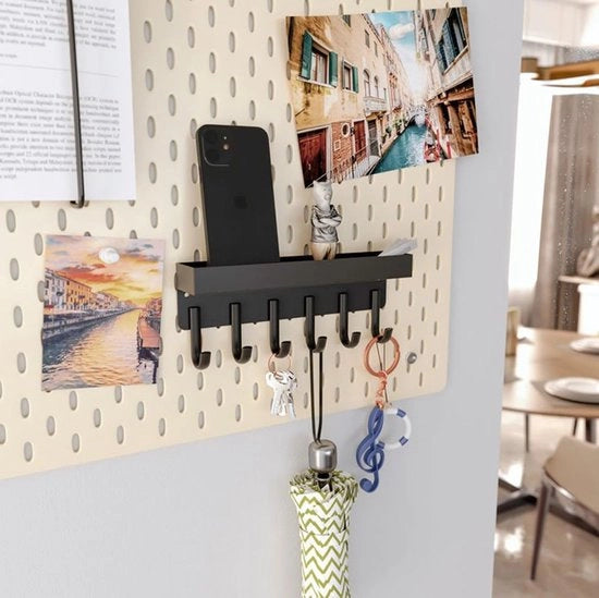 Sistema di appoggio chiavi con pannello e 6 ganci, supporto per chiavi senza perforazione, fissaggio alla parete, tastiera da assemblare con adesivo e magnetico all'ingresso, sistema di appoggio per coltelli da appendere in cucina
